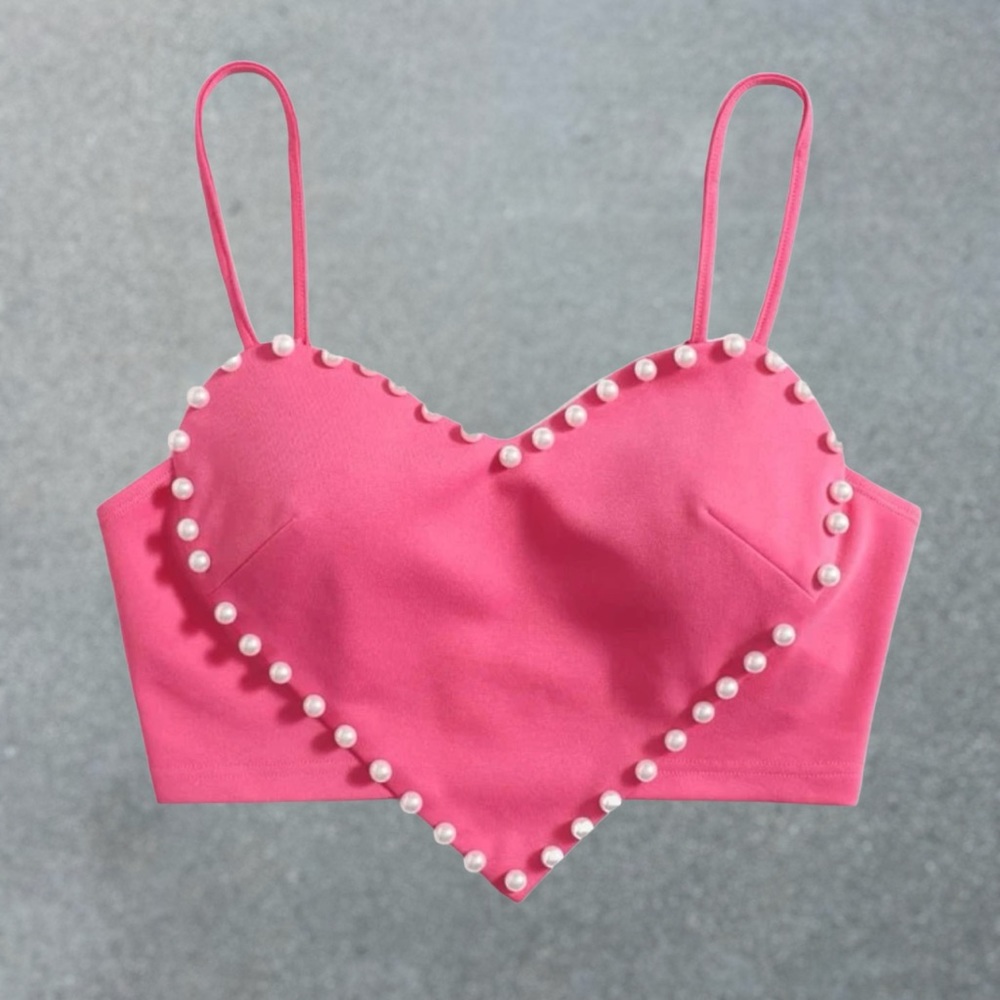 Barbie Pink Heart Top with Faux Pearls | Barbie | Barbiecore |Crop Cami Medium